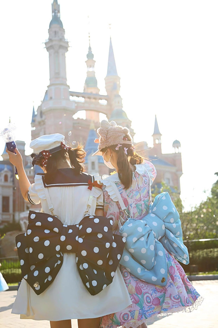 Brown Polka Dot Print Bowknot Shaped Sweet Lolita Backpack