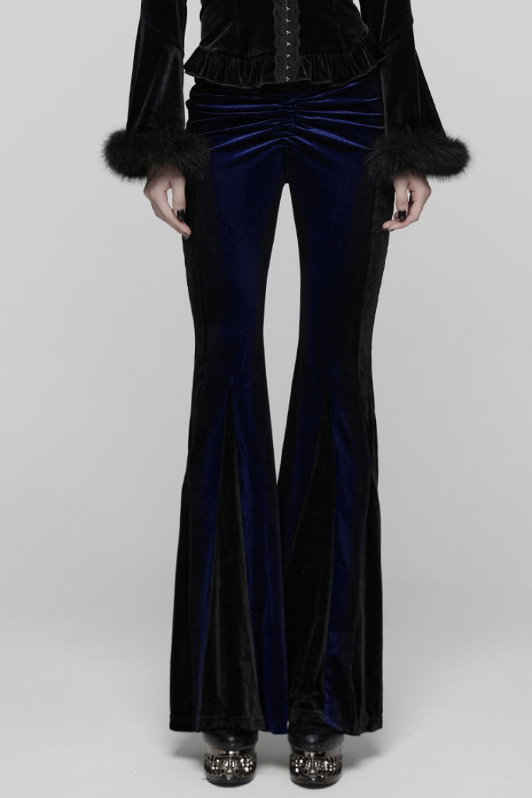 Blaue Slim-Fit-Plissee-Damen-Gothic-Elegante Schlaghose aus Samt mit Kordelzug