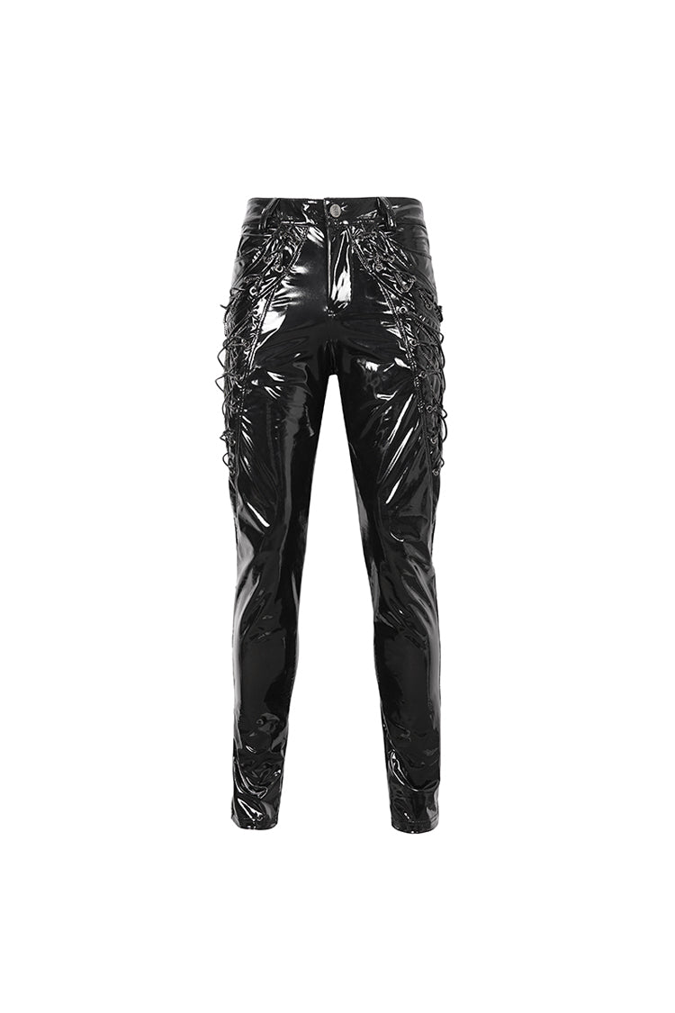 Black Lace Up Patent Leather Men's Punk Pants