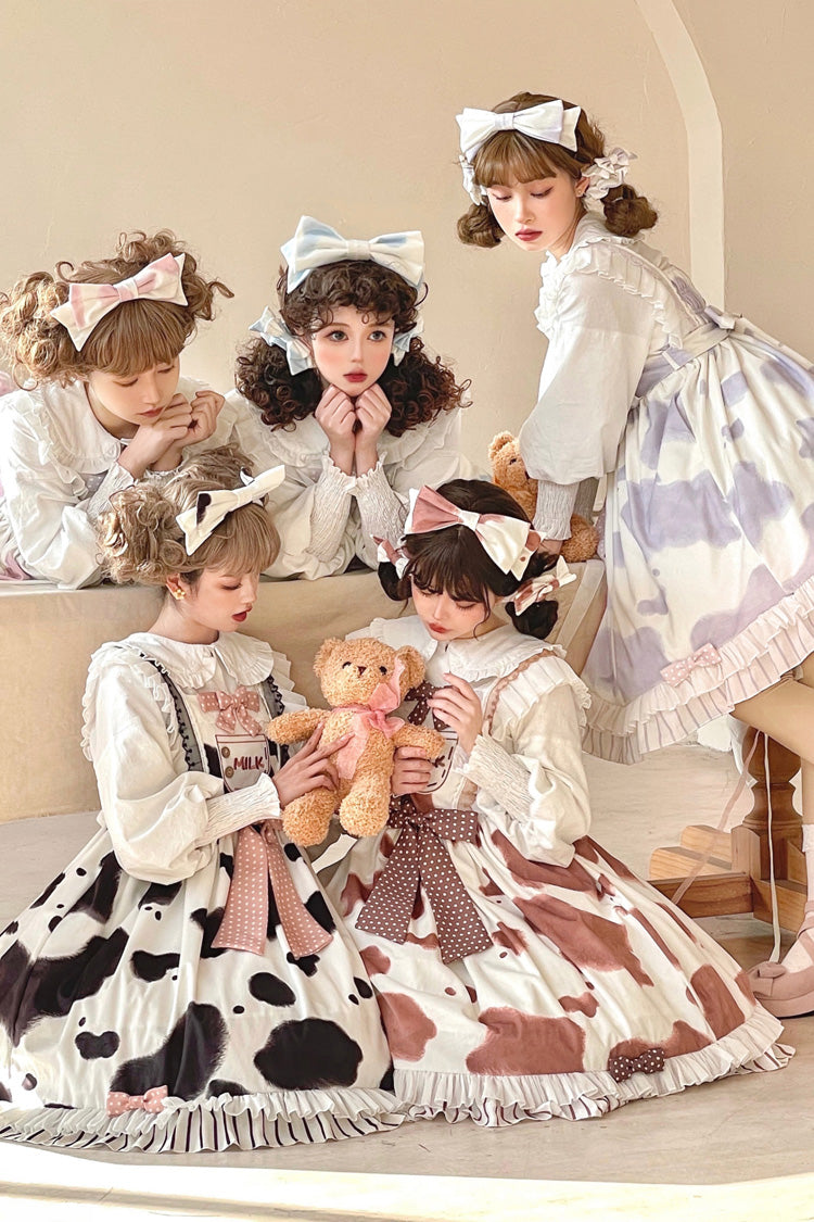 Milk Cow Print Ruffle Bowknot Sweet Lolita Jsk Dress 5 Colors