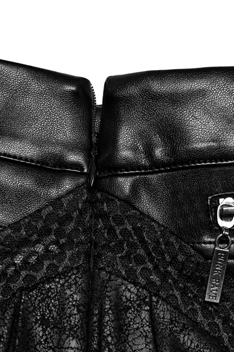 Jupe punk pour femme en simili cuir noir à plis cousus 