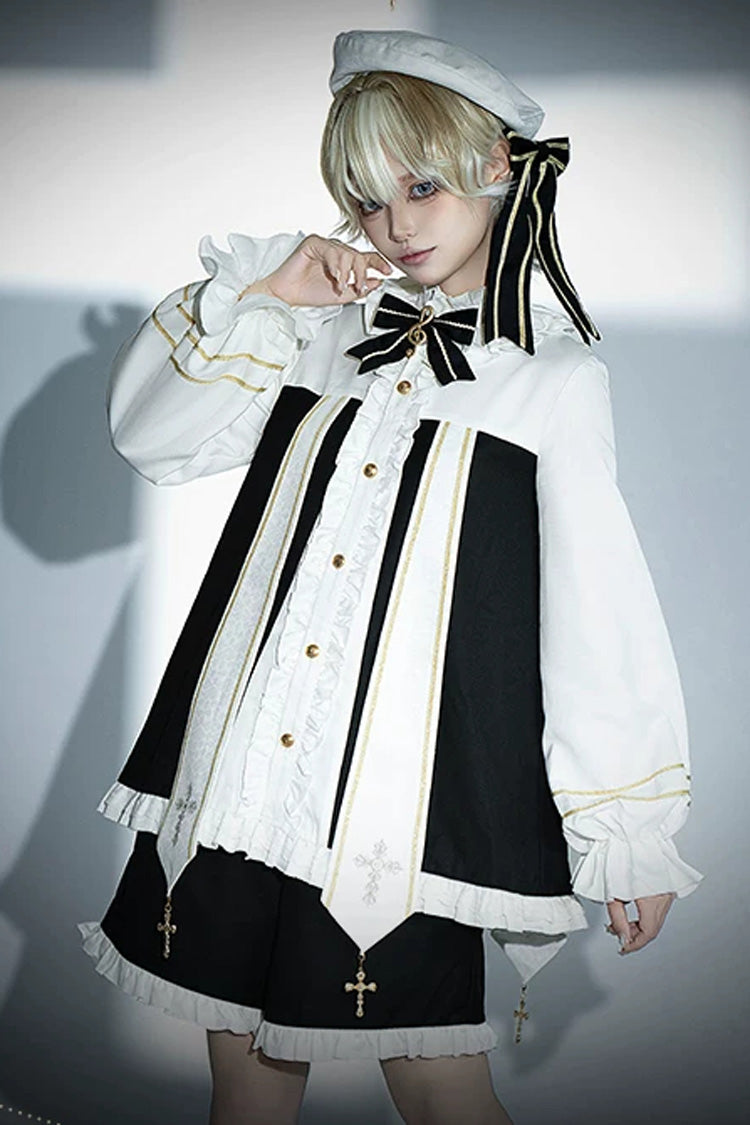 White [The Choir of The Church] Long Sleeves Bow Chain-Decorated Gothic Ouji Lolita Set