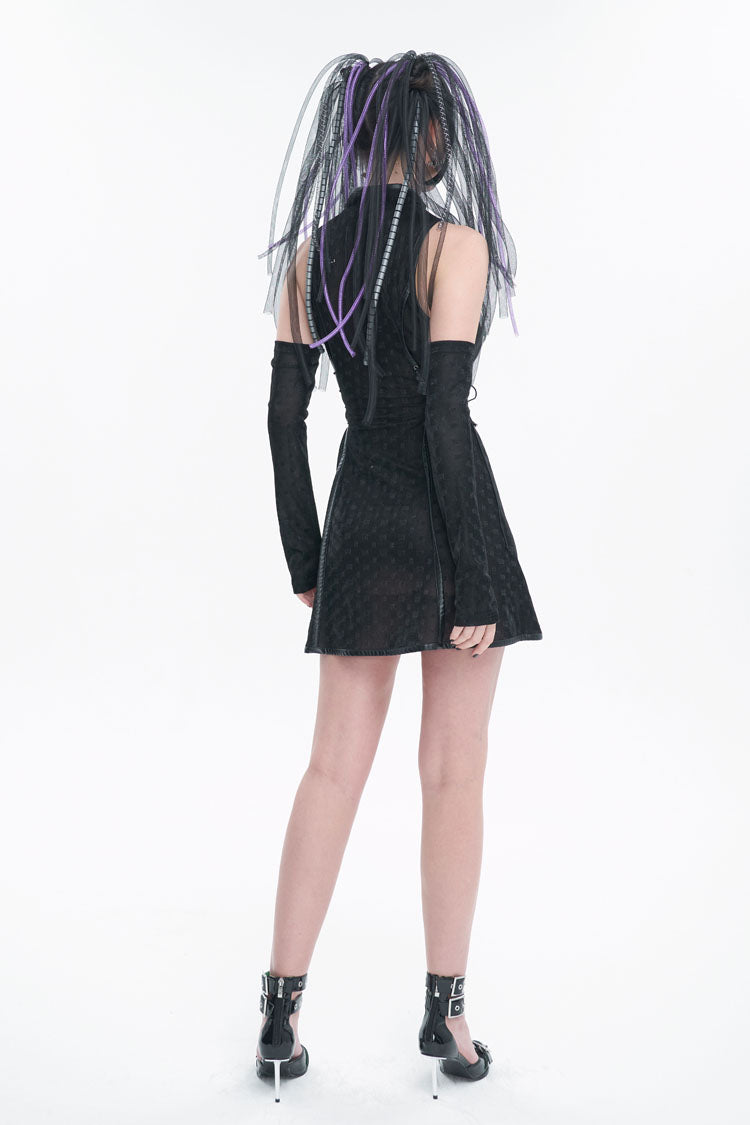 Black Laminated Stretch Cheongsam Collar Sleeveless Short Women's Punk Dress
