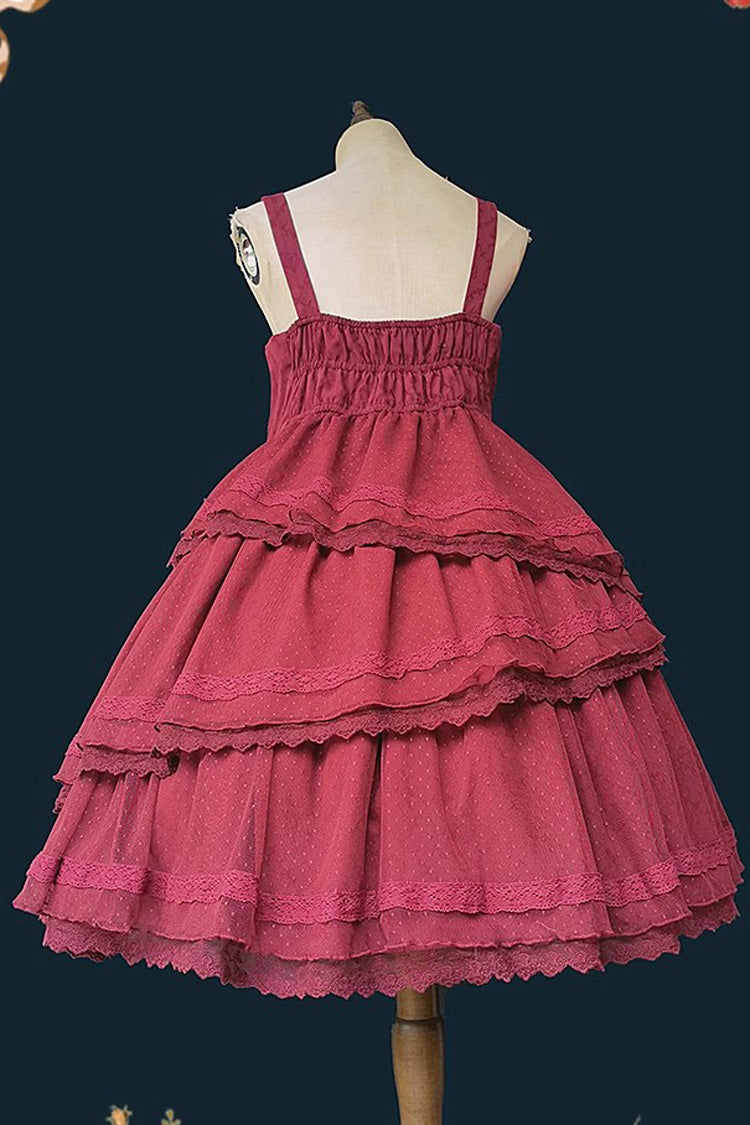 Wine Solid Color Tower of Dawn Bowknot Sleeveless Ruffle Sweet Lolita Dress