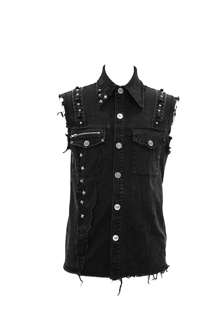 Black Faded Shoulder Bullet Clip Rivet Men's Punk Waistcoat