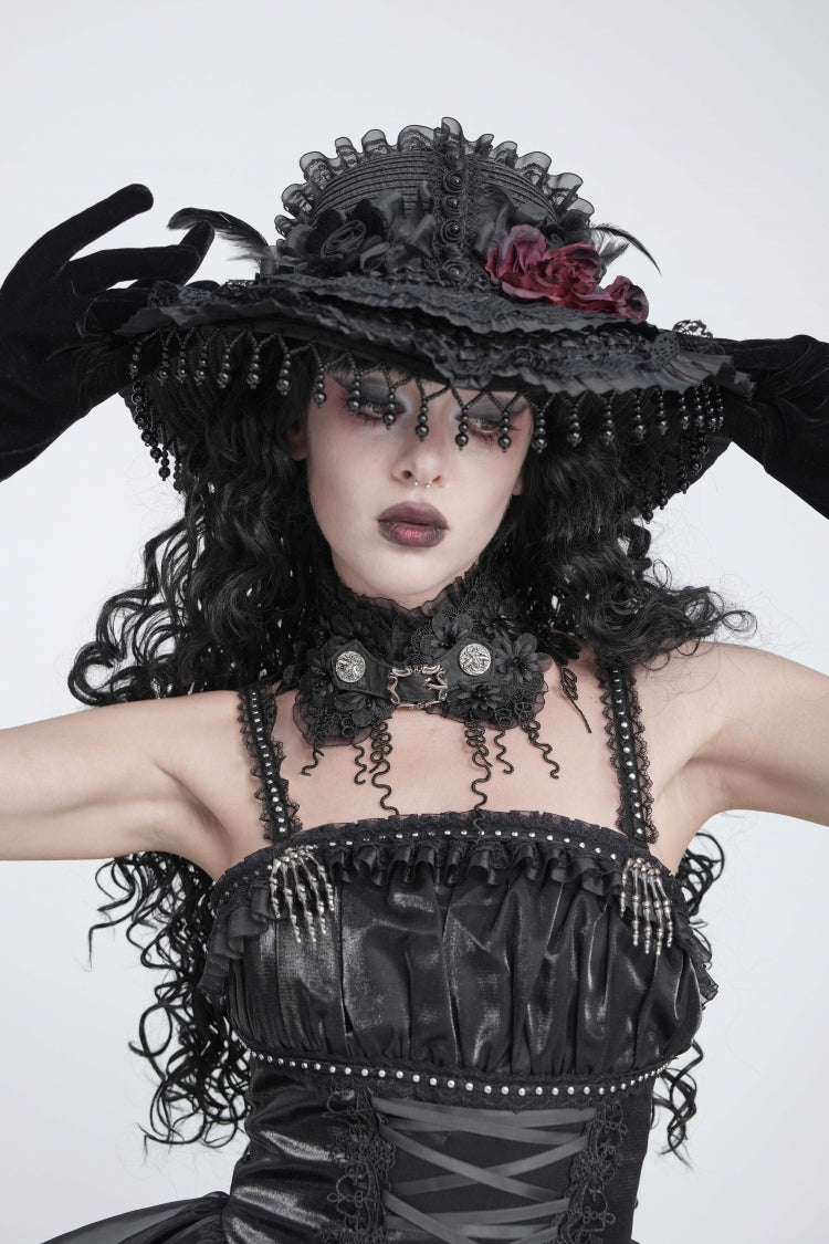 Black Lace Women's Gothic Floral Tassels Neckwear