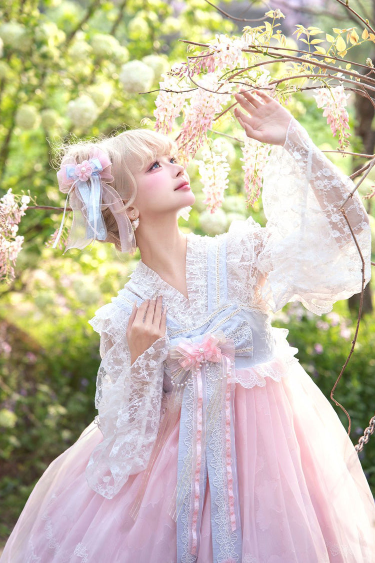 [Peach Blossoms in Spring Fields] Sleeveless Ruffle Bowknot Lace Sweet Chinese Style Lolita Jsk Dress 3 Colors