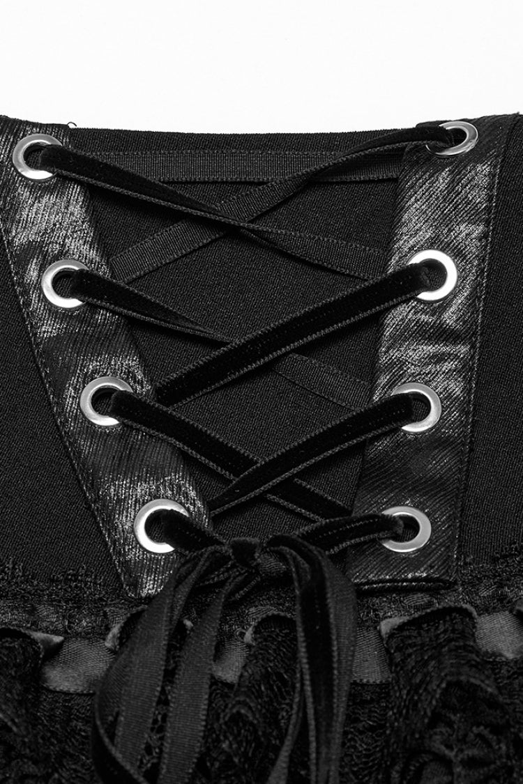 Jupe punk pour femme en maille à lacets et coutures multicouches noires 