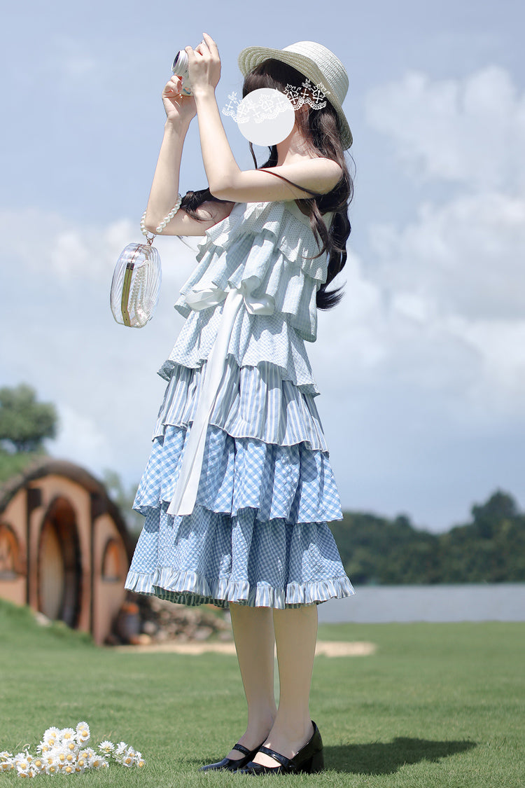 Blue [Go To The Beach] Multi-Layered Print Ruffle Holiday Sweet Lolita Jsk Dress