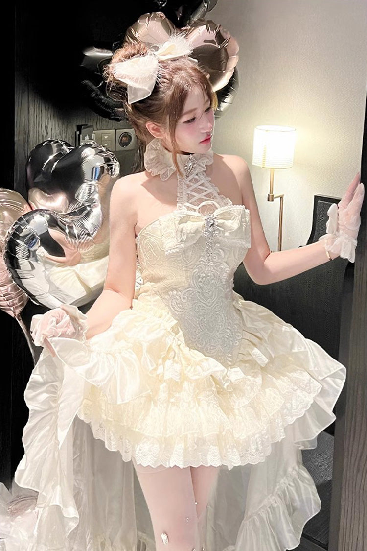 Ivory [Eternal Temple] Halterneck Ruffle Bowknot Lace Sweet Princess Lolita Dress