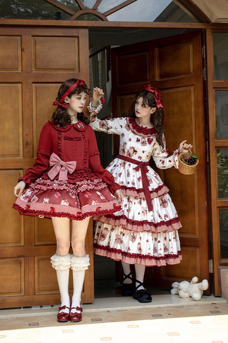 レッド [ベルストロベリーファーム] プリントフリル刺繍スウィートロリータスカート