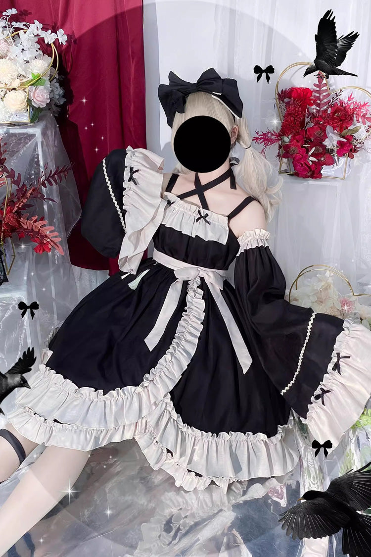 Black [Monet Estate] Sleeveless High Waisted Ruffle Bowknot Asymmetric Gothic Lolita Jsk Dress