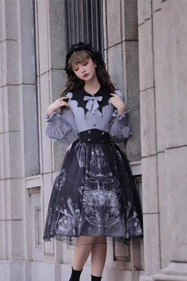 Black Print Halloween Classic Gothic Punk Elegant Lolita Skirt Set