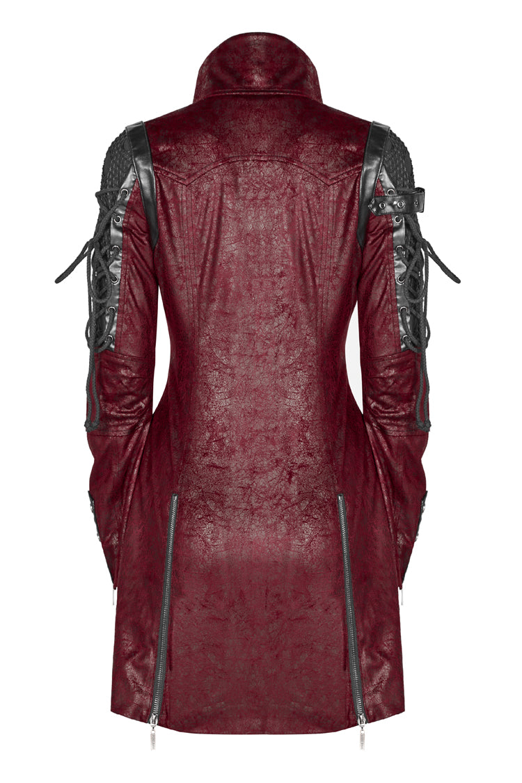 Red Metal Buckle Decoration Zipper Womens Steampunk Windbreaker Coat