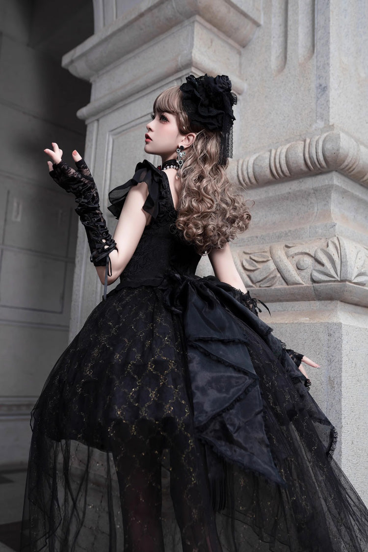 Black Elegant Bride Gorgeous Tea Party Gothic Lolita Tiered Dress