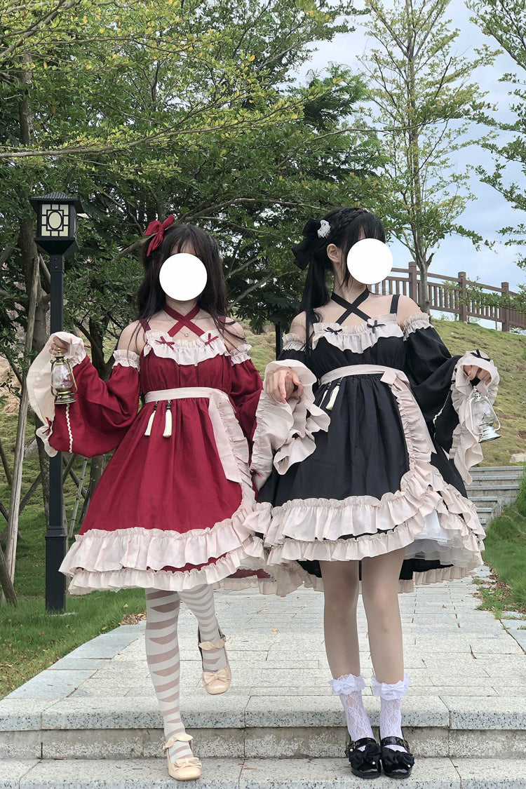 Red [Monet Estate] Sleeveless High Waisted Ruffle Bowknot Asymmetric Gothic Lolita Jsk Dress