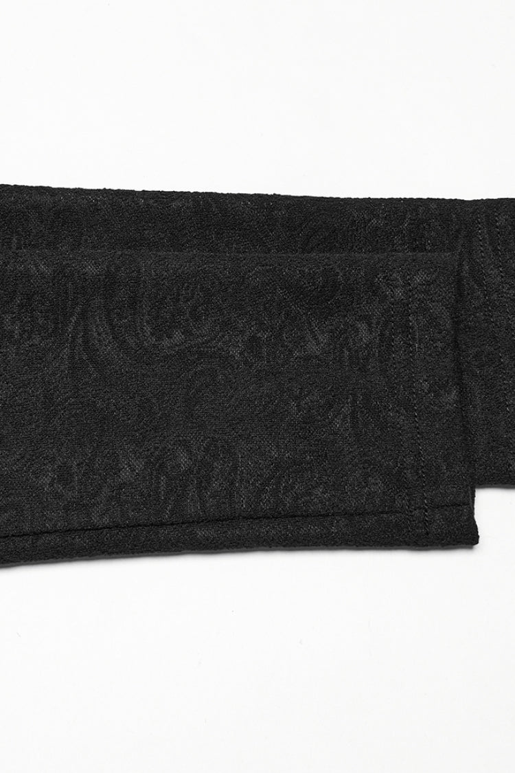Blouse gothique pour homme noir à col en V, manches longues, broderie jacquard 