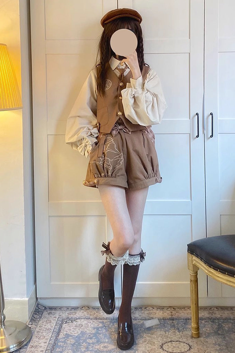 Brown Detective Goose Rivet Buttons Ouji Lolita Shorts