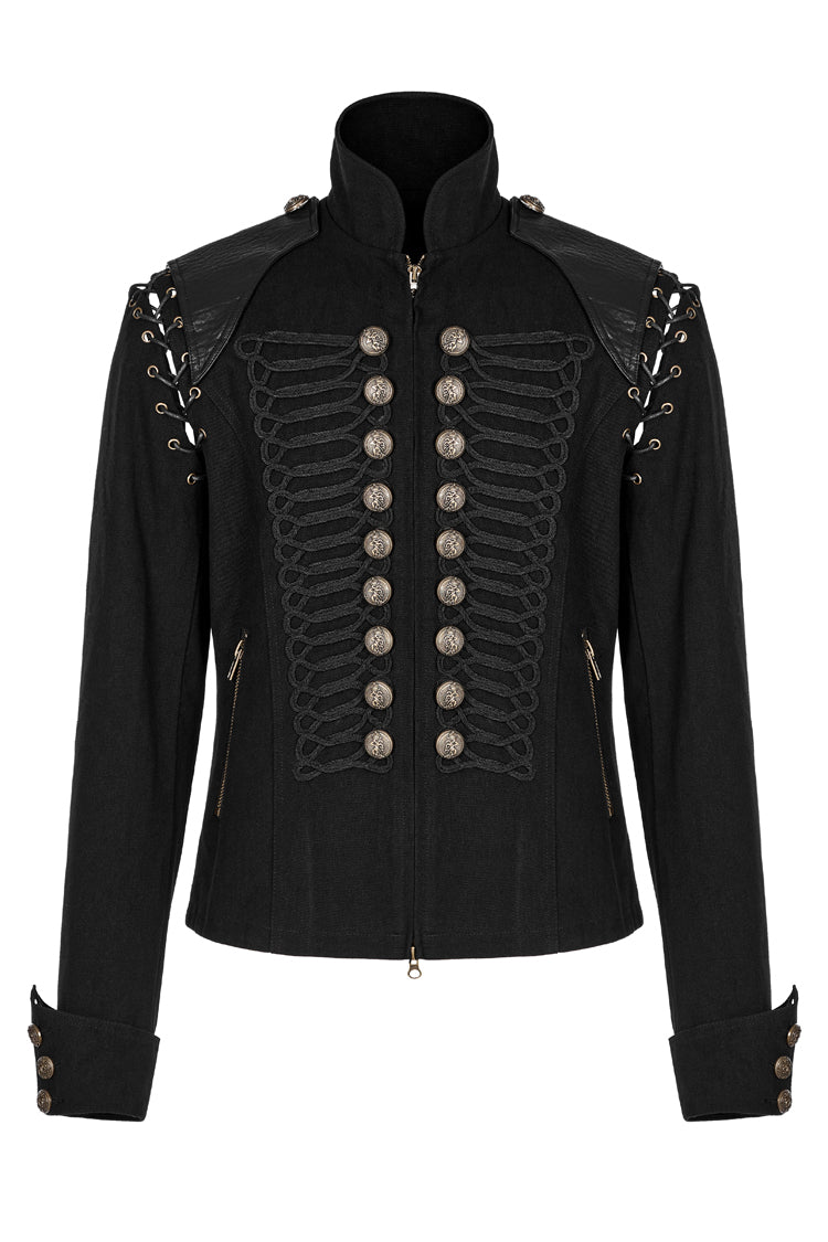 Black Metal Retro Button Decoration Long Sleeves Double Breasted Mens Steampunk Coat