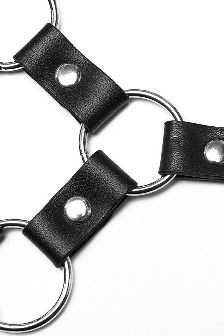 Black Faux Leather Stitching Cutout Ring Women's Punk Crop Top