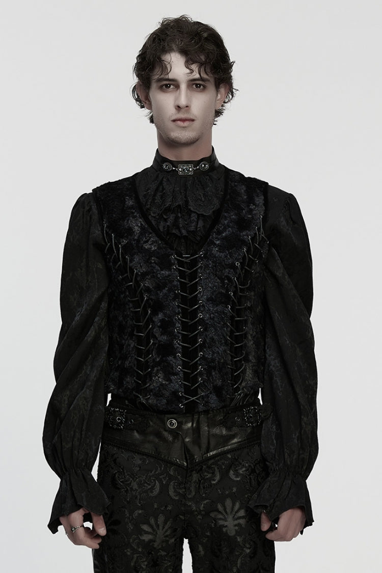 Black V Collar Sleeveless Lace-Up Buckle Straps Men's Gothic Vest