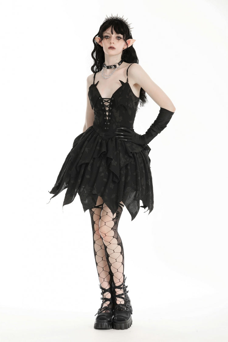Robe gothique noire sans manches, col en V, imprimé Halloween, irrégulière, pour femmes