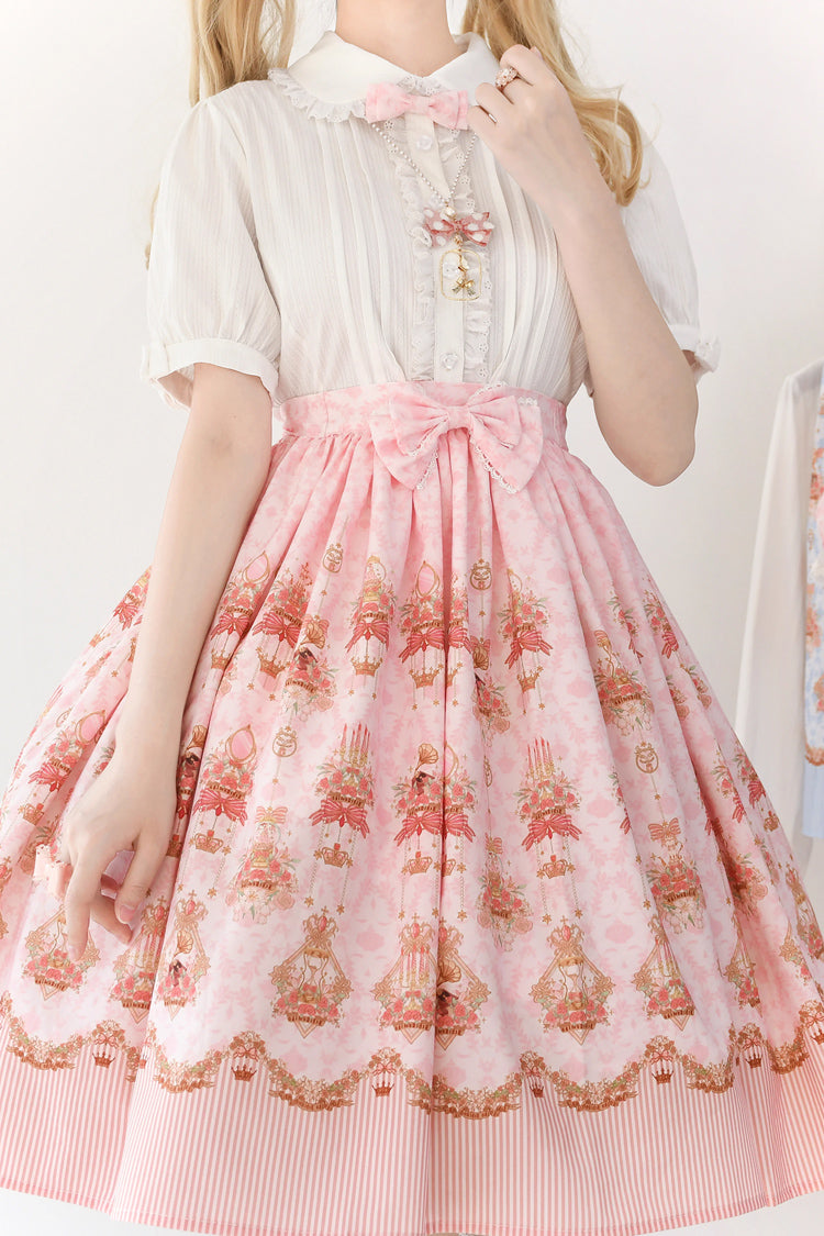 Pink [Rose Garden Rabbit] Print Ruffle Bowknot Sweet Lolita Dress