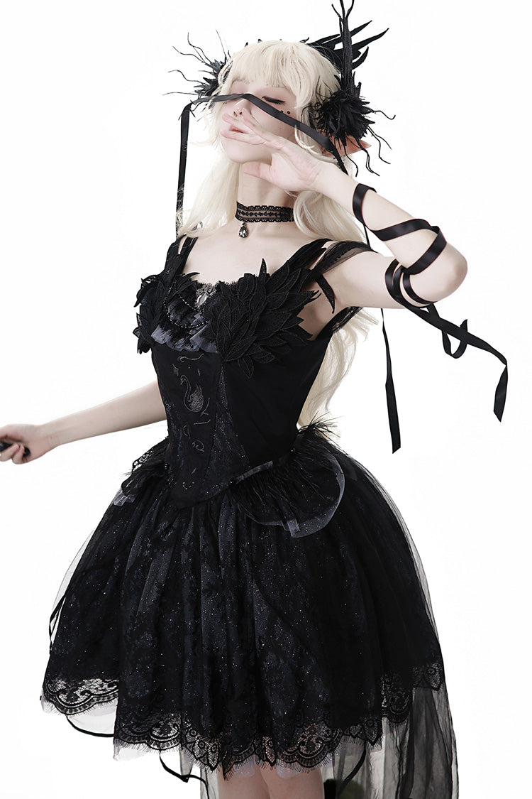Black [Black Swan's Prayer] Sleeveless Ruffle Bowknot Gothic Ballet Lolita Jsk Dress
