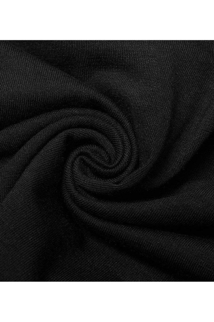 Black Gothic Elasticity Cotton Hollow Buttonhole Strap Design Slash Neck Women's T-Shirt