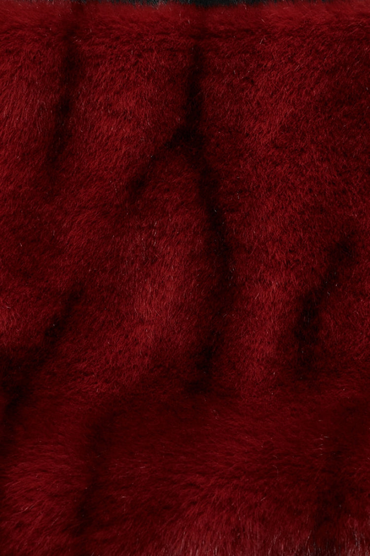 Jupe punk pour femme en fausse fourrure noire/rouge avec coutures en faux cuir et lacets 