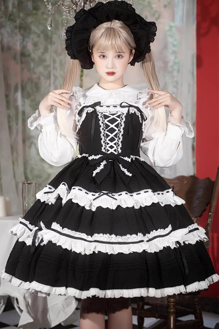 White/Black Sleeveless Multi-layer Bowknot Gothic Lolita Jsk Dress