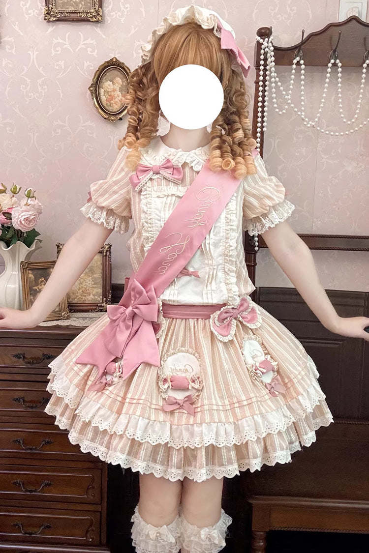 Pink [Candy Paradise] Doll Collar Short Sleeves Double-Layered Ruffled Bow Sweet Lolita OP Dress
