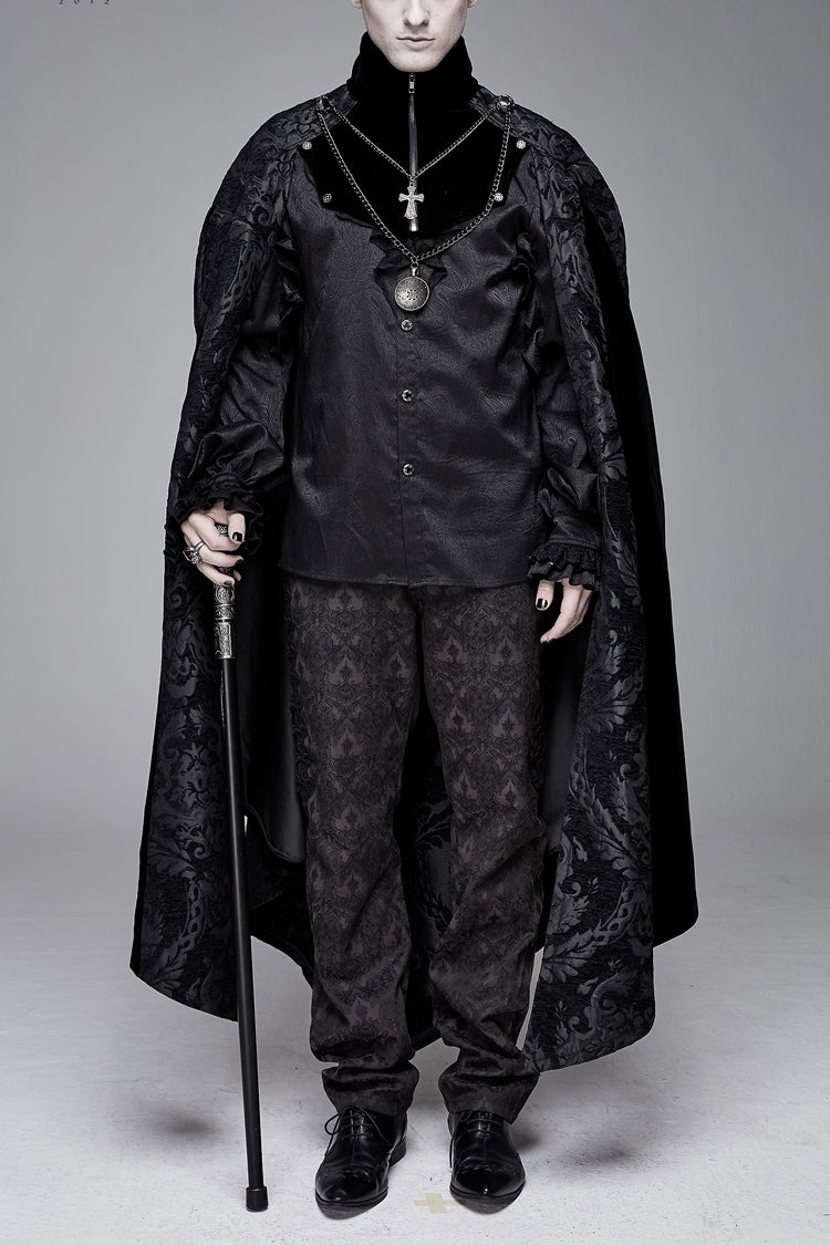 Black Removable Chain Pendant Short Front And Long Back Men's Gothic Cloak