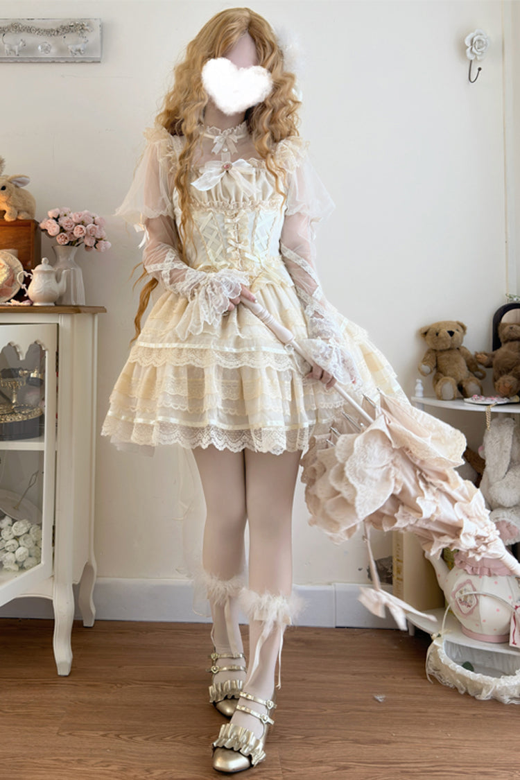 Aprikose [Girl Love] Doppellagiges Lolita-Ballettrock-Set mit Schleife und Spitze
