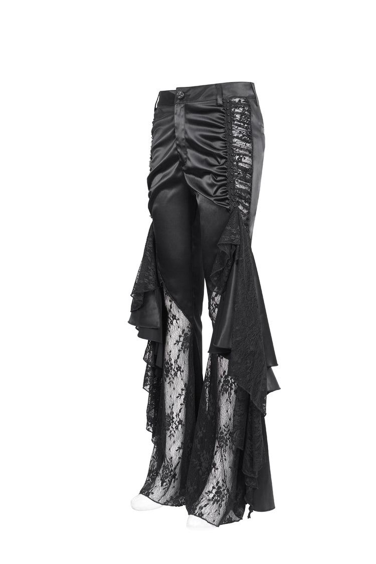 Black Ruffle Lace Stitching Womens Gothic Flared Pant
