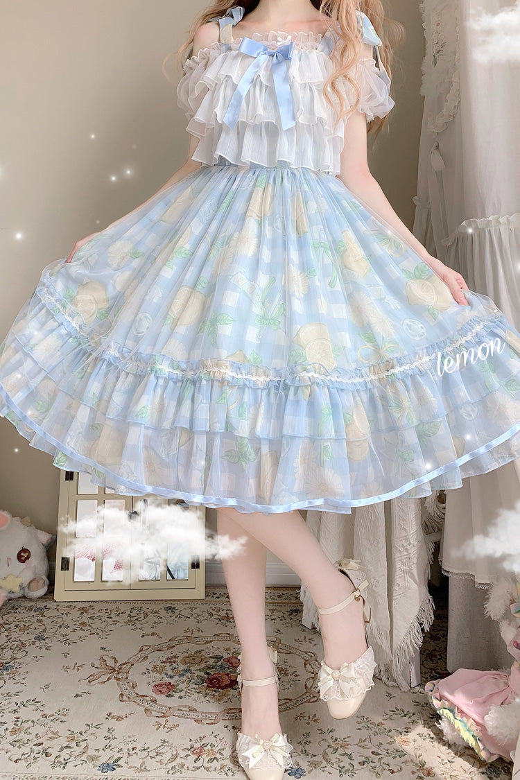 Blue Lemon Story Short Sleeves Print Ruffle Bowknot Sweet Lolita Jsk Dress