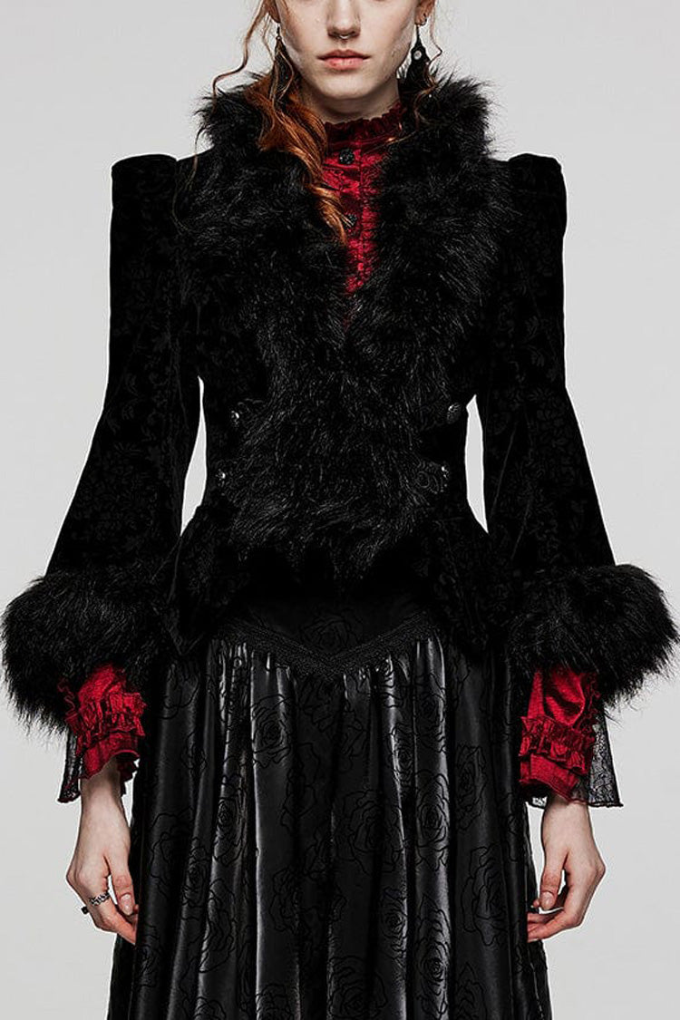 Women's V Collar Long Sleeves Faux Fur Stitching Gothic Coat 4 Colors