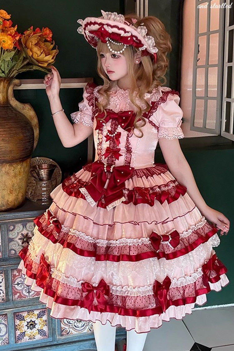Red [Ribbon Berries] Sleeveless Multi-Layered Ruffle Bowknot Lace Sweet Lolita Jsk Dress