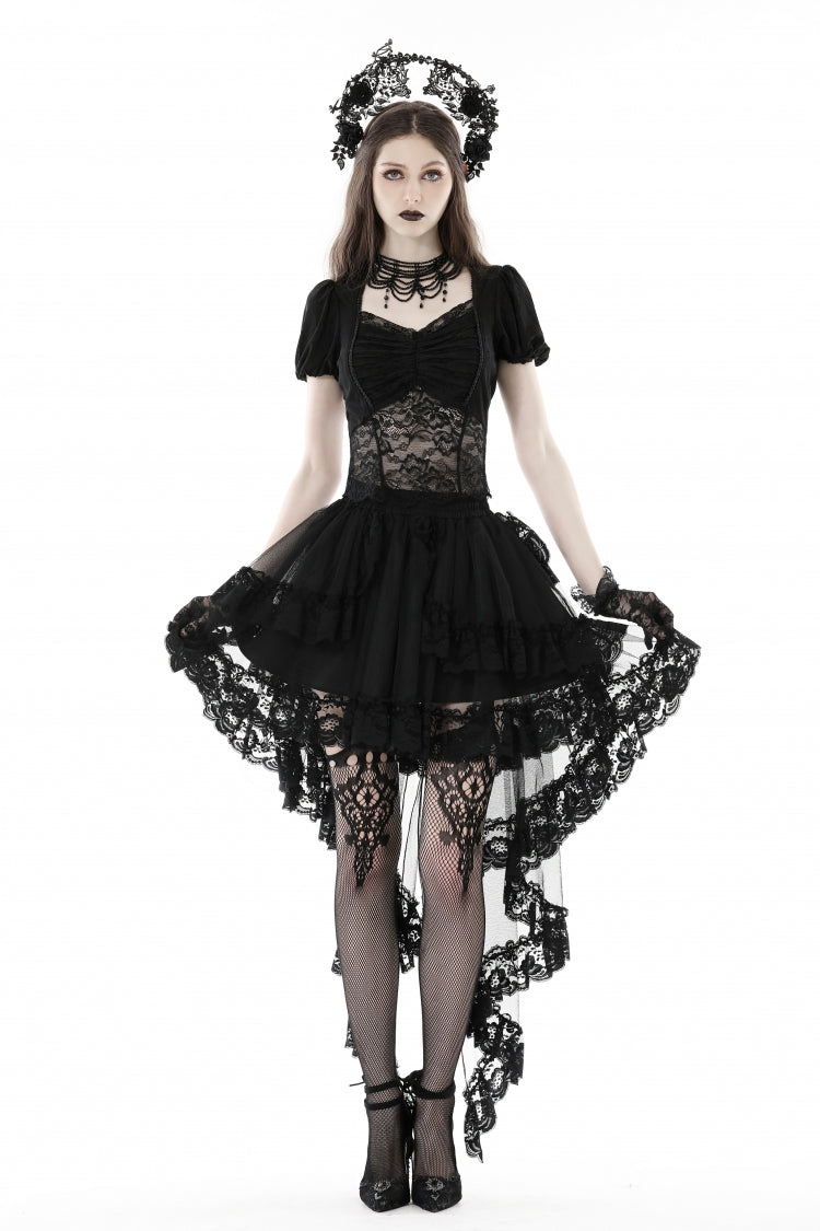 Black Multi-Layered Ruffled Lace Irregular Women's Gothic Swallow Tail Skirt