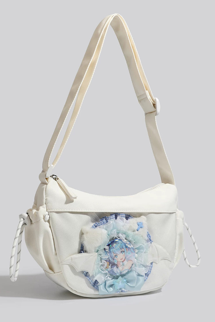 Kawaii Canvas Clear Window Adjustable Strap Crescent Ita Bag Shoulder Bag