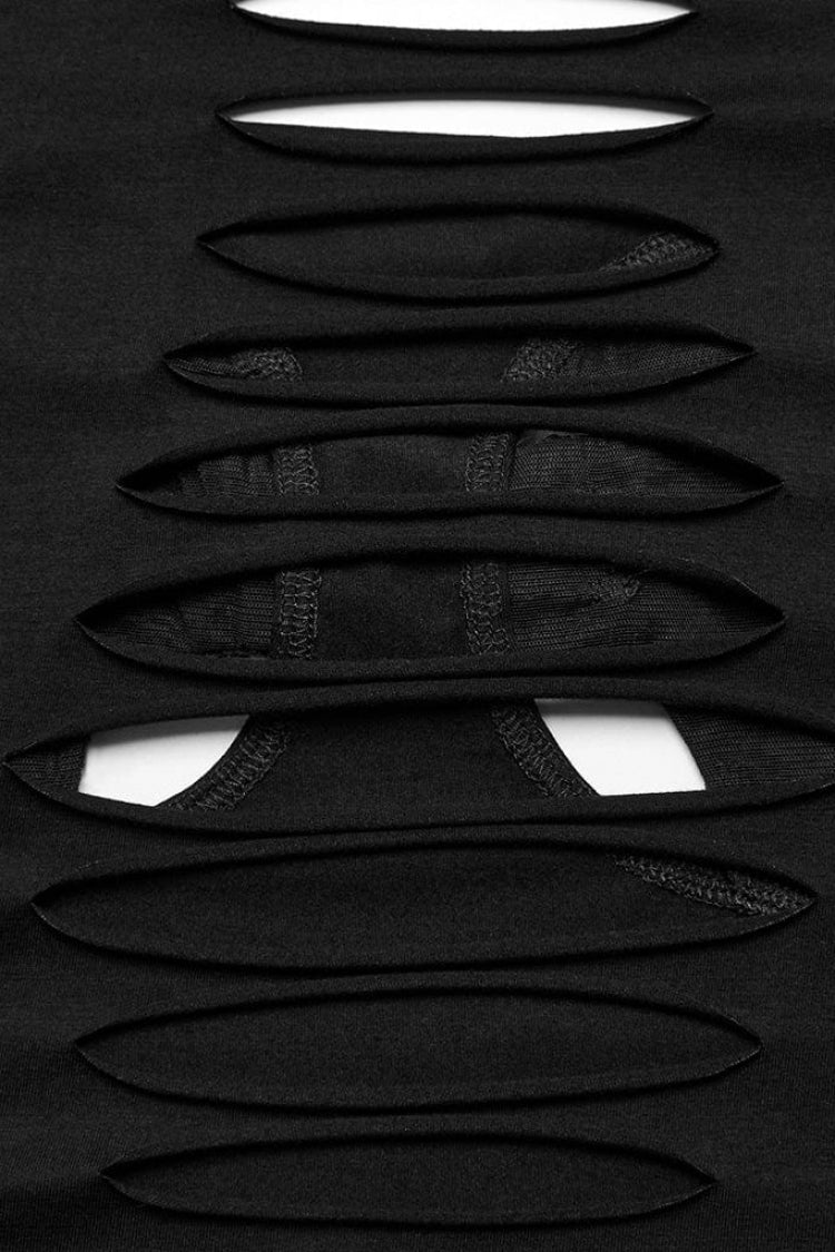 Schwarze langärmlige Gothic-Bluse mit Totenkopf-Schnallendekoration, durchsichtig, für Damen