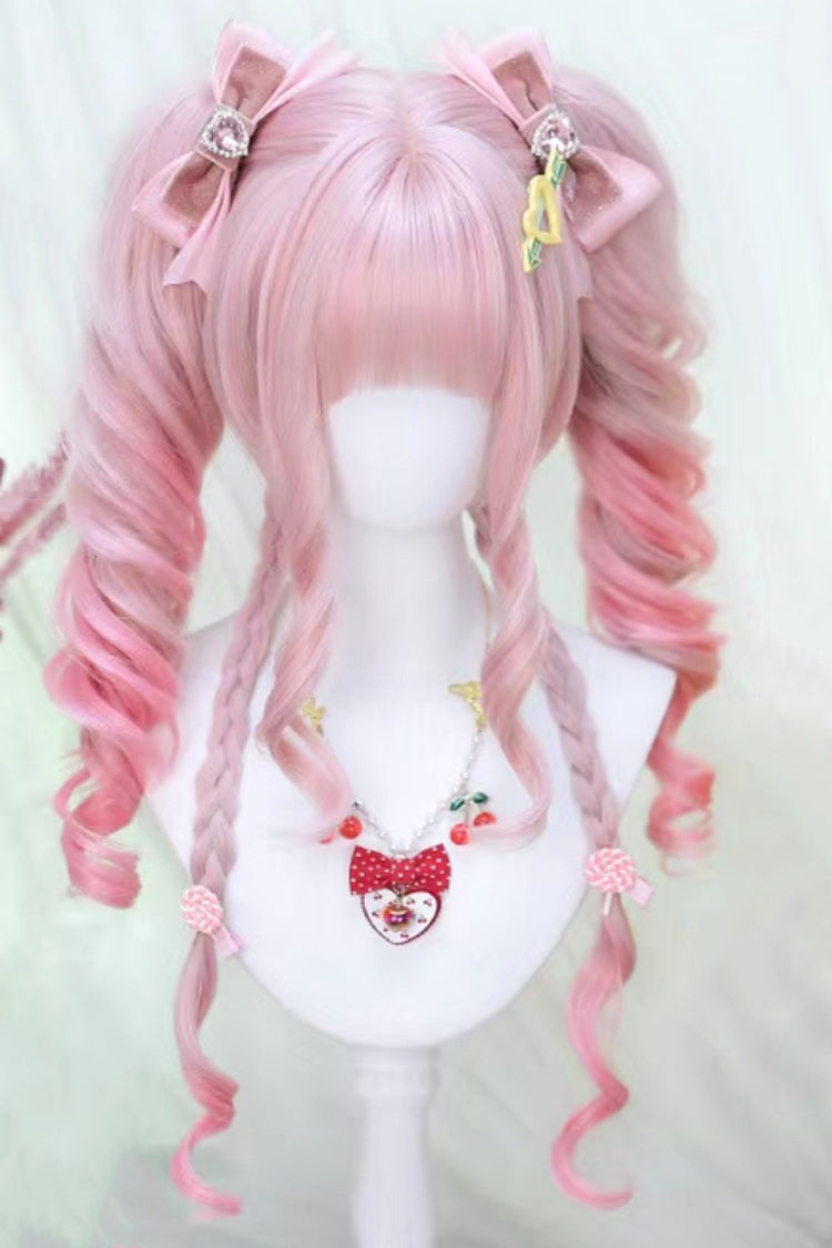 Ensemble de perruques Sweet Lolita à boucles romaines ombrées rose crème