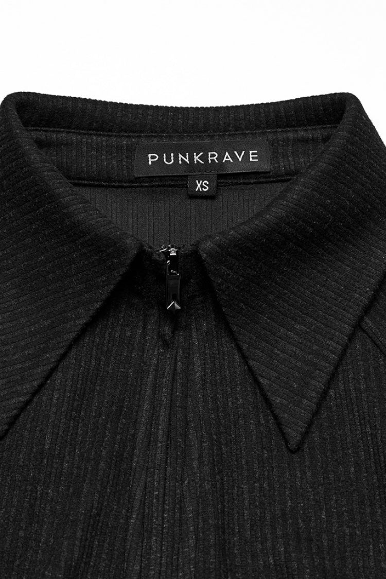 Black Lapel Collar Long Sleeves Lace-Up Women's Punk Military Blouse