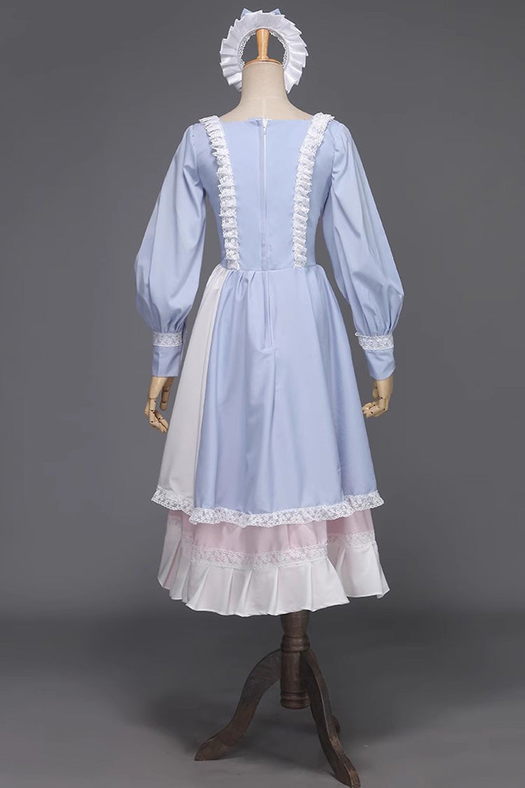 Light Blue Long Sleeves Multi-layer Ruffle Bowknot Sweet Victorian Dress