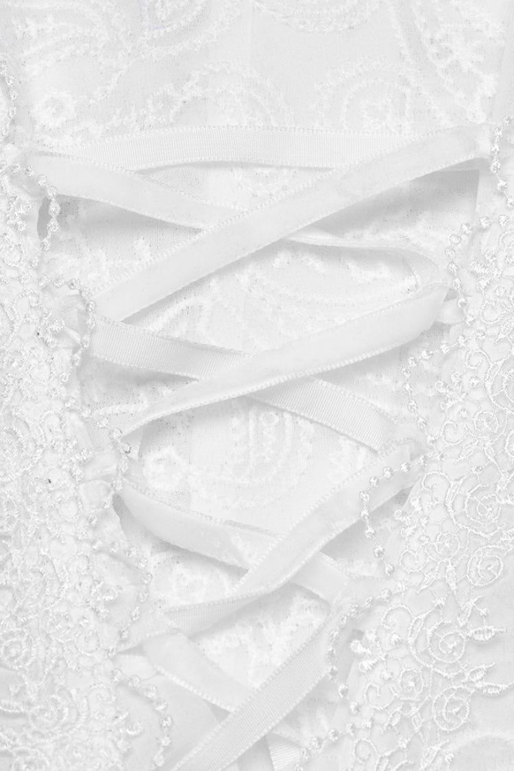 White Stand Collar Long Puff Sleeves Jacquard Lace Women's Gothic Blouse