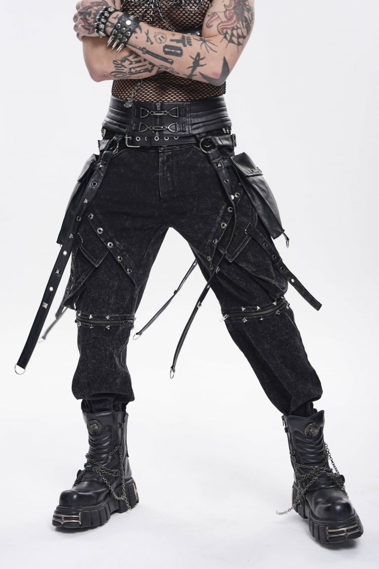 Schwarzes cooles Punk-Accessoire mit Schnürung, Nieten, Schnalle und Öse für Herren und Beutel