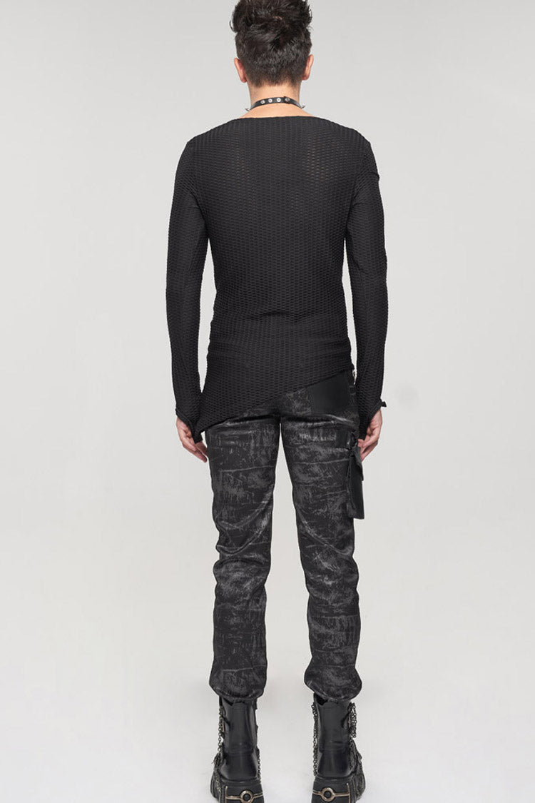 Black Punk Do Old Print Detachable Multi-Pocket Splicing Metal Rivet Decoration Men's Long Pants