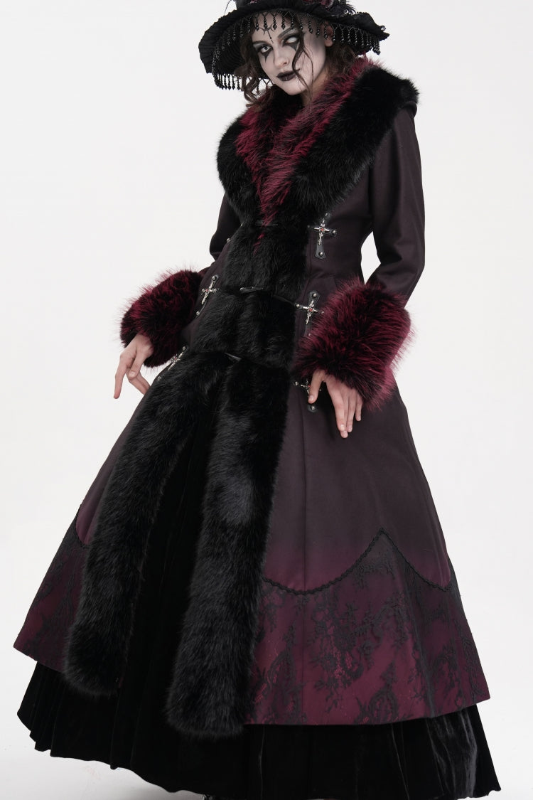 Black/Red Cross Long Sleeves Lace Women's Gothic Long Coat