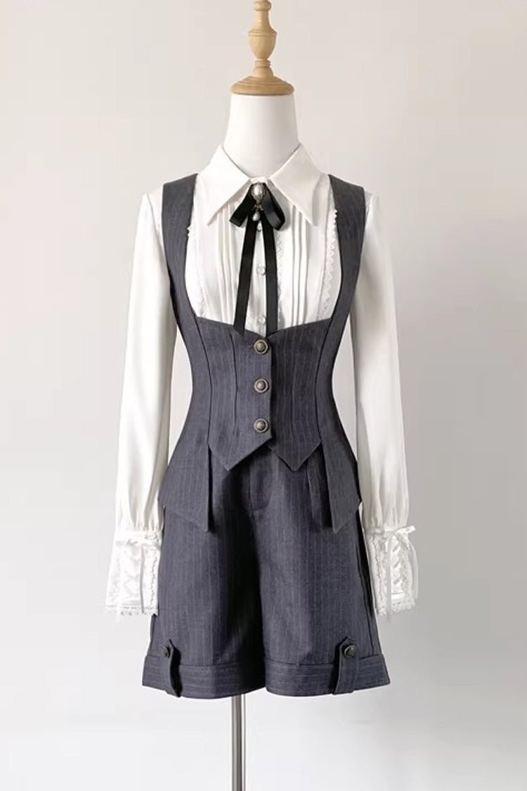 Grey [Griffin’s Pact] Bust Support Striped Printed Gothic Ouji Lolita Shorts Vest Set