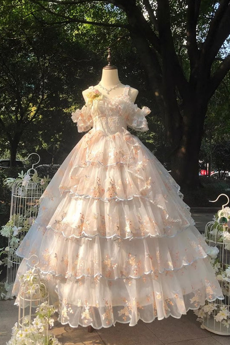 Apricot [Diana's Flowers] Sleeveless Multi-Layered Ruffle Hanayome Bowknot Lace Sweet Gorgeous Lolita Jsk Dress 2 Versions